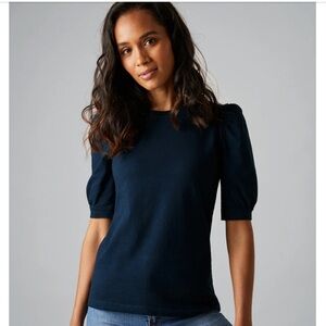 NWT Livotte London Navy Megan-Crew Neck Short Puff Sleve Slim Fit T-Shirt